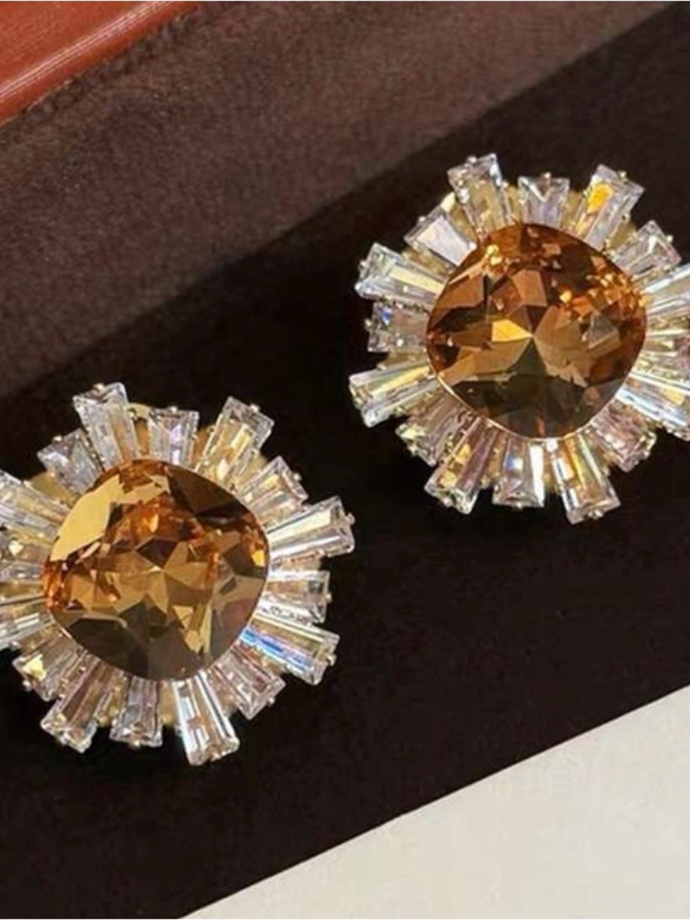 Gold Crystal Sunburst Stud Earrings - Women Jewelry